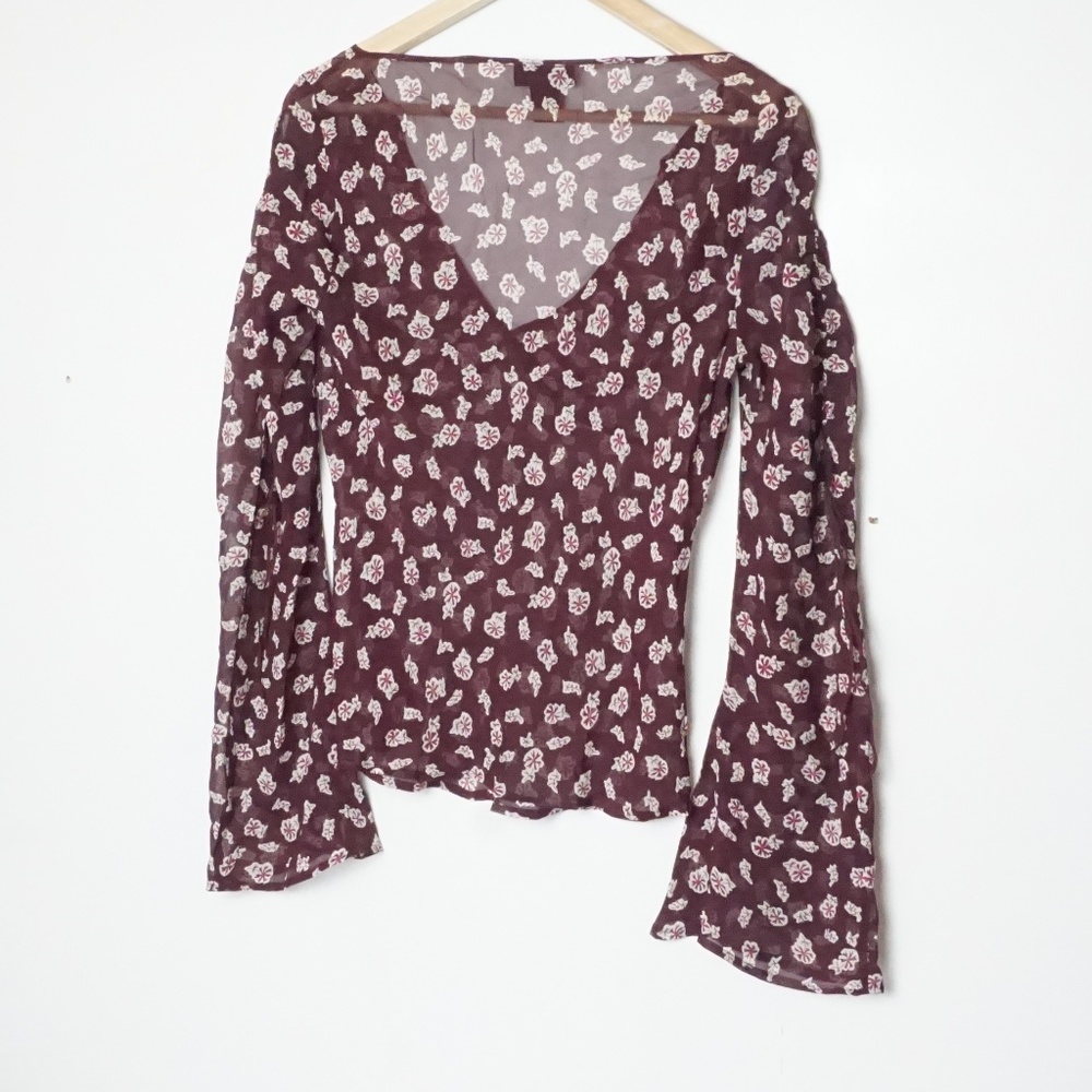 The Limited Silk V Neck Sheer Top M